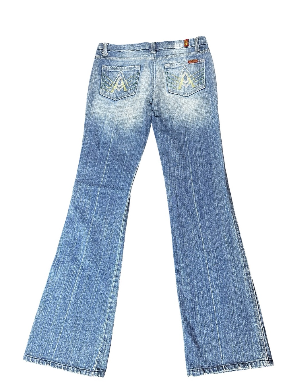 7 For All Mankind Dojo Flare Embellished Back Pockets Denim Jeans Size 28 - Picture 4 of 7